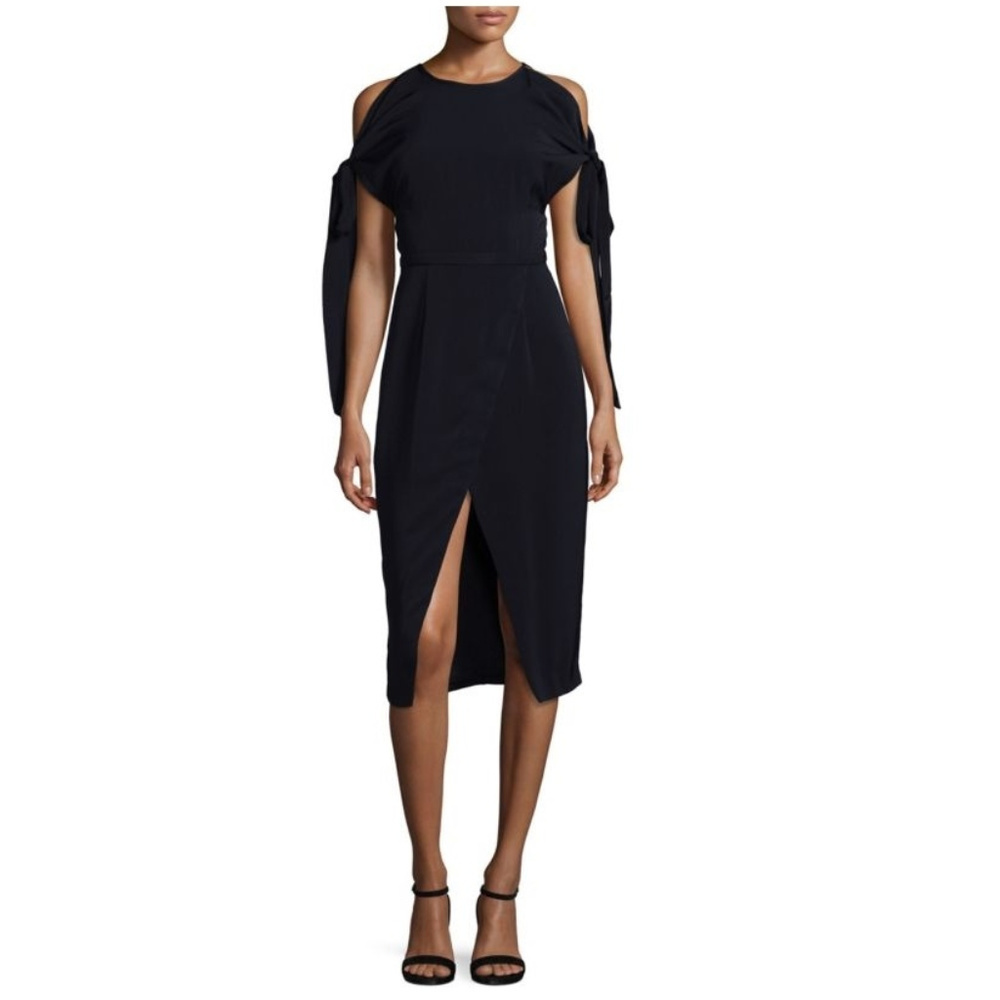 NWT Cold-Shoulder Black Dress w/ Self-Tie Shoulder